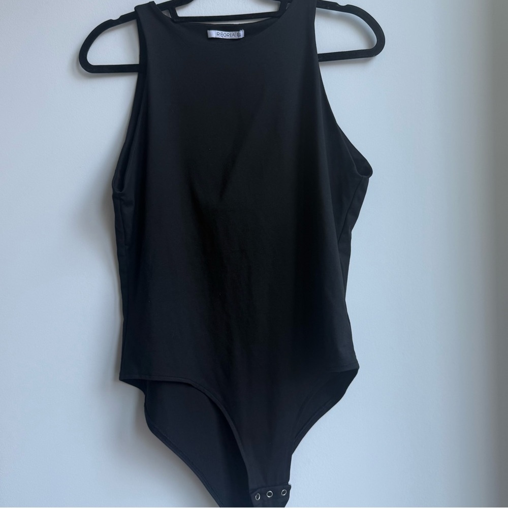 ReoRia Black Bodysuit Plus 2X Sleeveless High Neck Stretch
